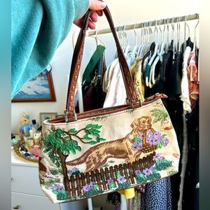 Vintage Isabella Fiore Hand Beaded Golden Retriever Handbag